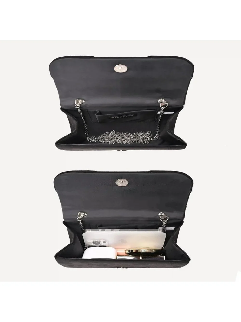 Women's Black Faux Suede Pleated Bow Clutch Purse For With Strap Evening Bag